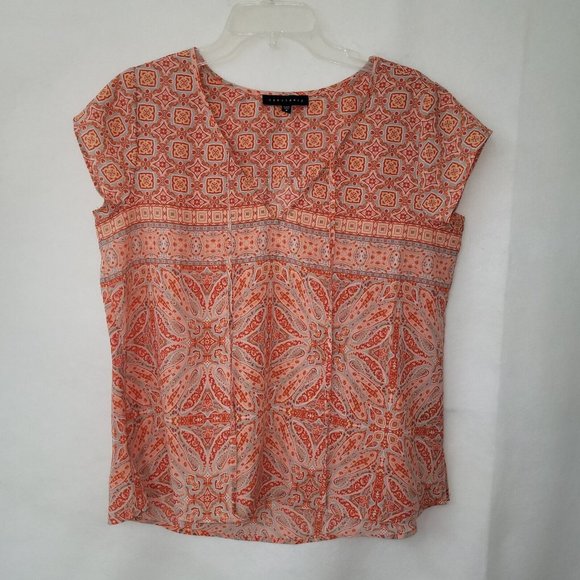 Sanctuary Top Womens S Paisley Medallion Boho Short Sleeve Peasant‎ Blouse - Picture 1 of 7